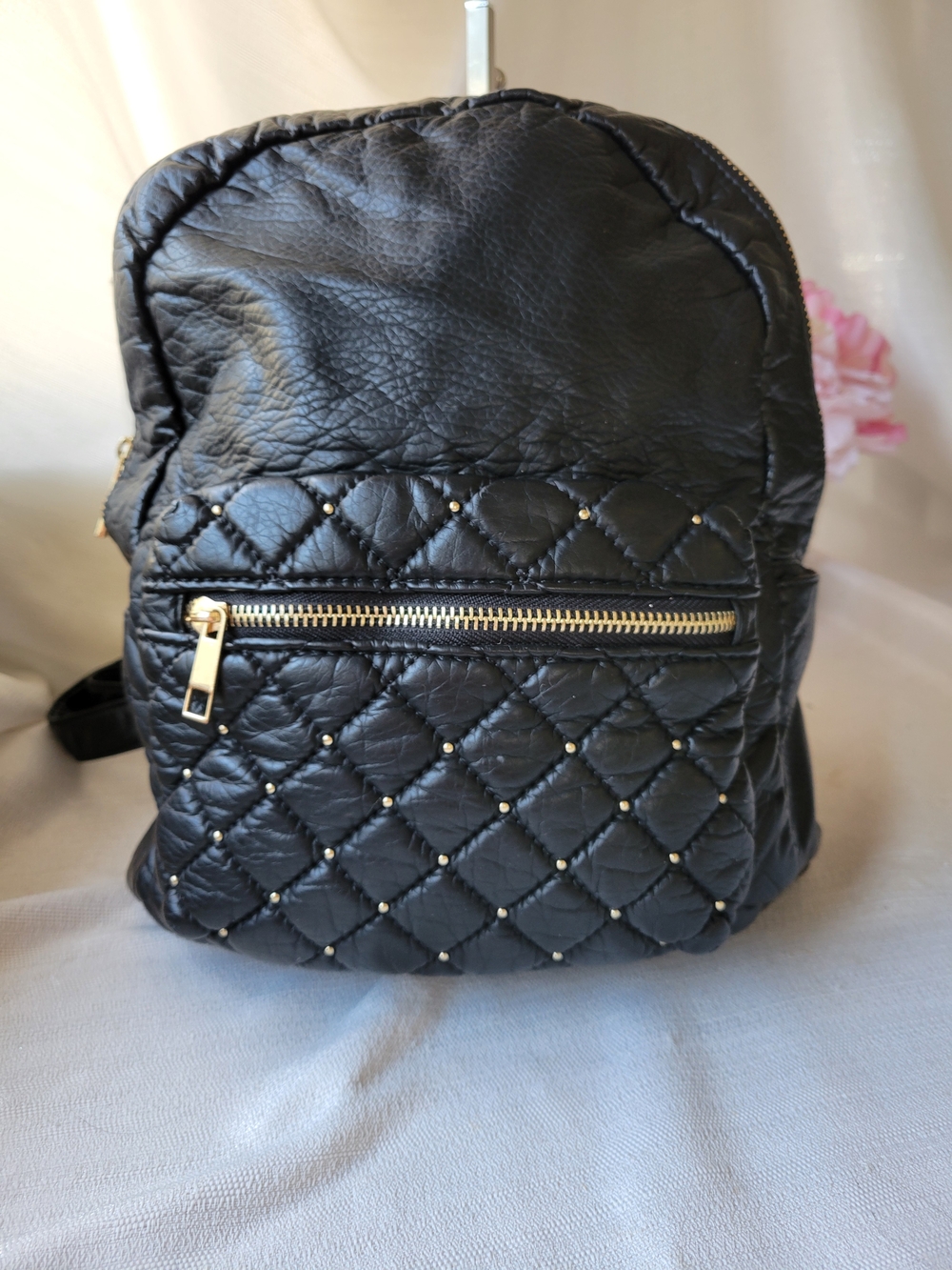 Like Dreams Black Quilted Studded Women's Backpack